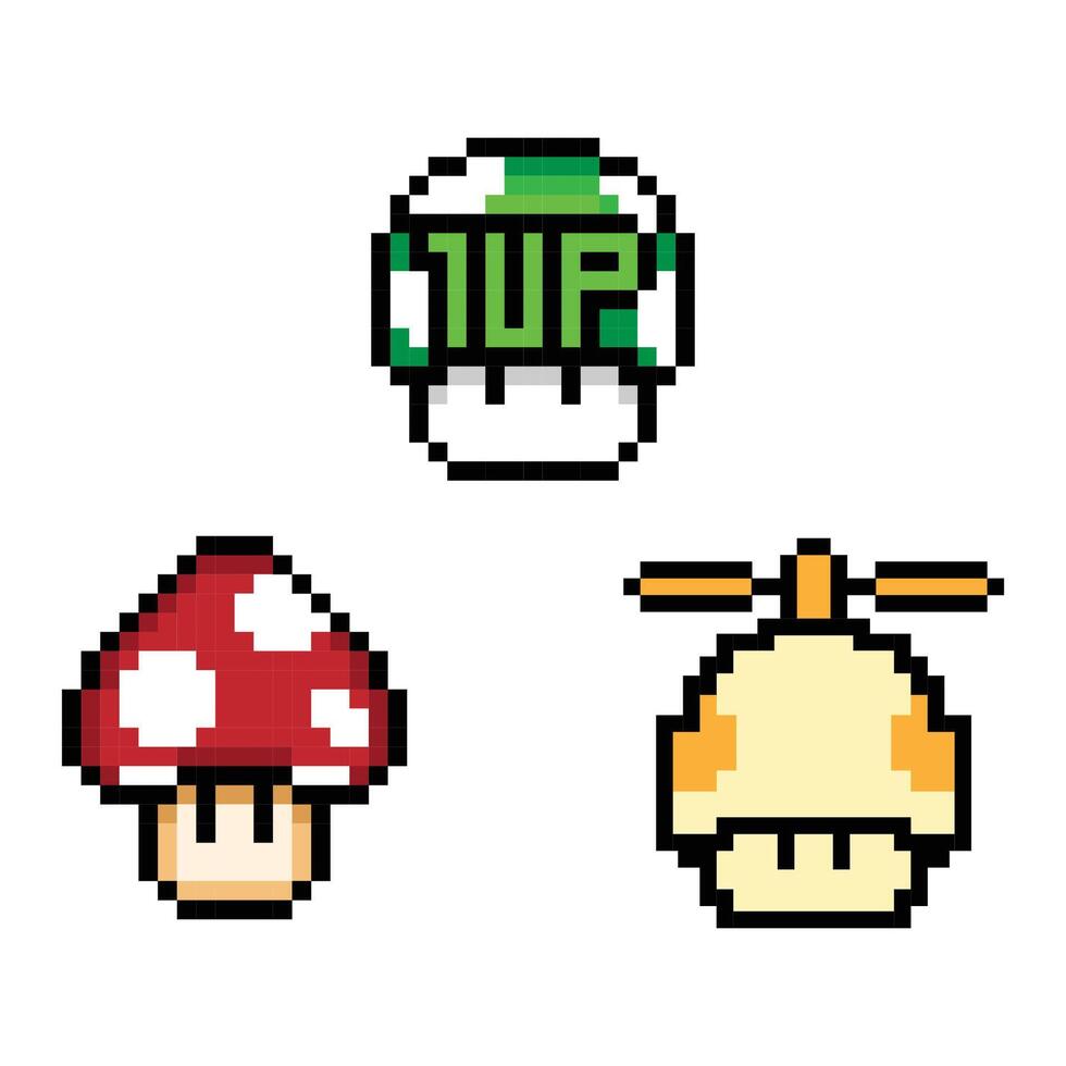 Kind of Mushroom Game Pixel Collection vector