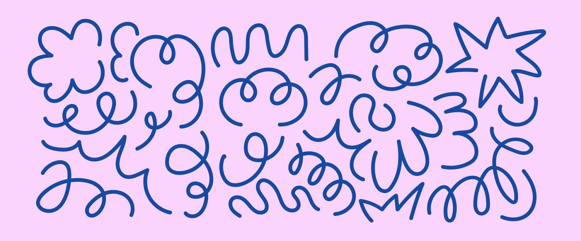 Set of doodle playful scribble. Abstract children background with curve line. Trendy design with basic shapes. vector