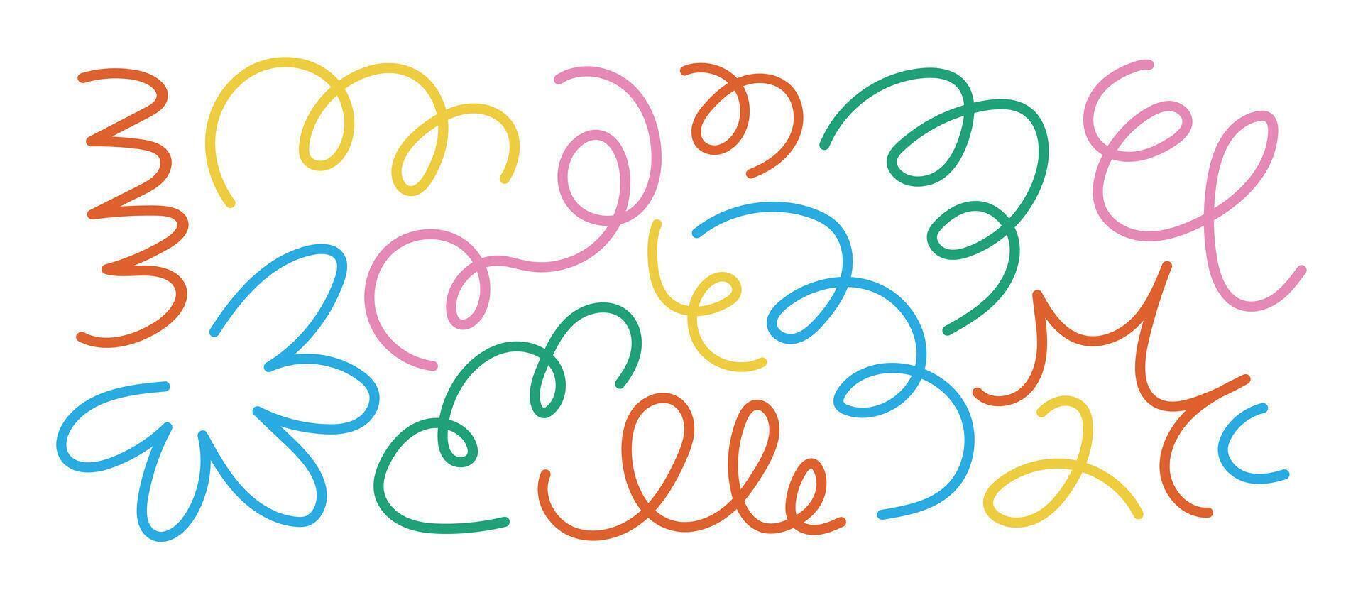 Fun colorful line doodle background. Wallpaper for children or trendy design with basic shapes. Simple childish scribble set. vector