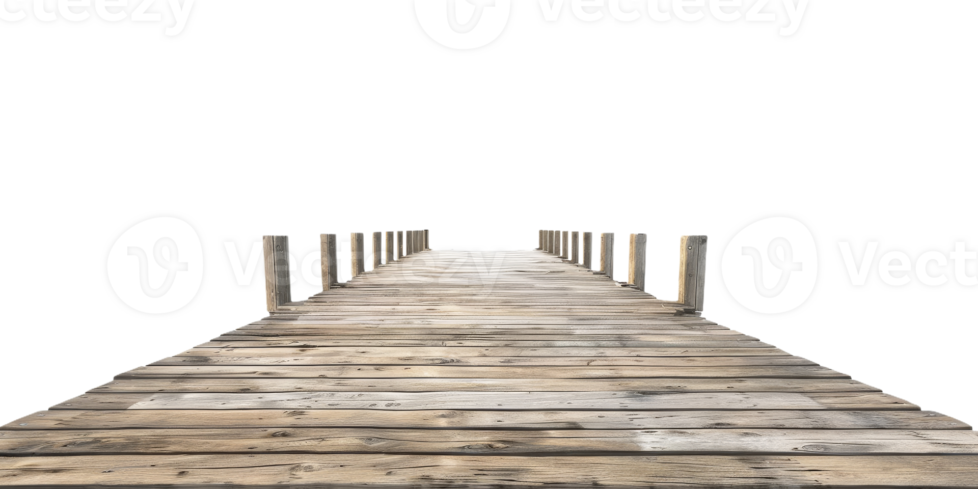 Wooden Pier With Rustic Planks And Railings. Front View of Wooden Pier on Isolated Background png
