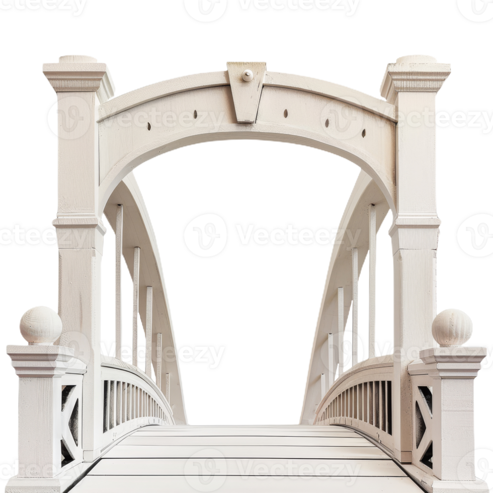 Front View of Classic White Modern Tied Arch Bridge With Railings on Isolated Background png