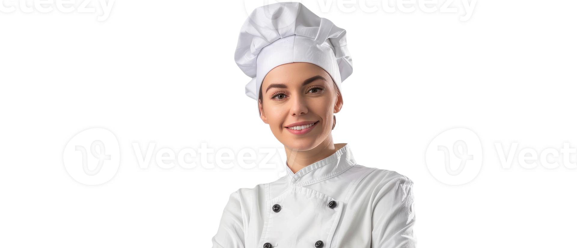 Smiling Female Chef in White Uniform and Chef Hat Isolated on Transparent Background png
