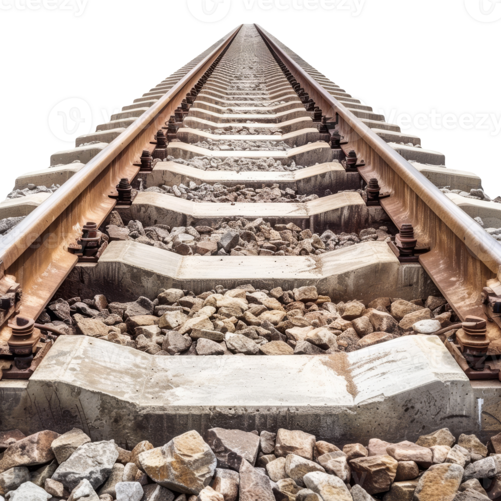 Railway Tracks Surrounded by Stones Extending Into the Distance On Isolated Background png
