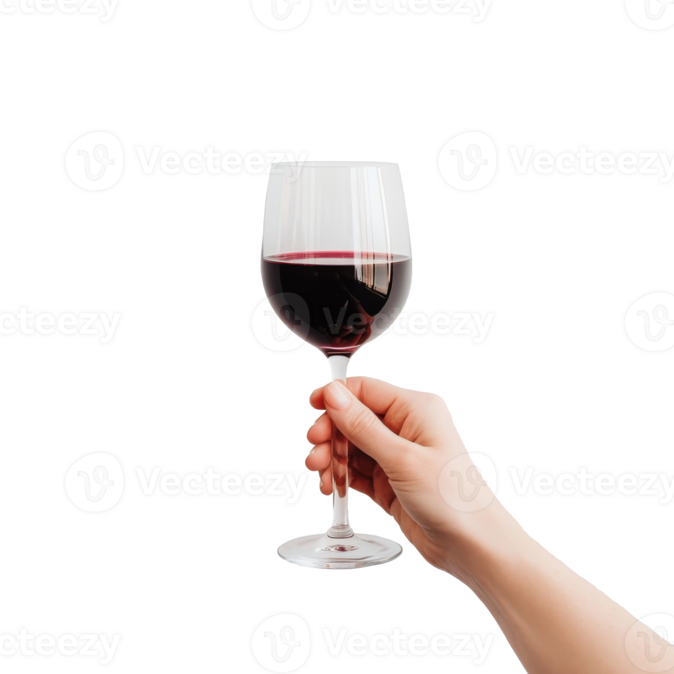 Woman hand holding glass of red wine png