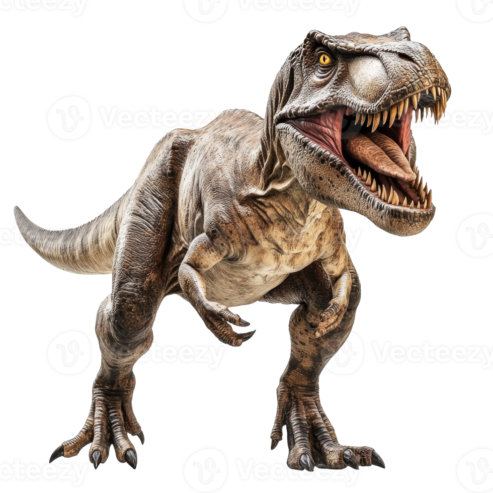 Dinosaur standing and roaring. Prehistoric predator tyrannosaurus, full body view png