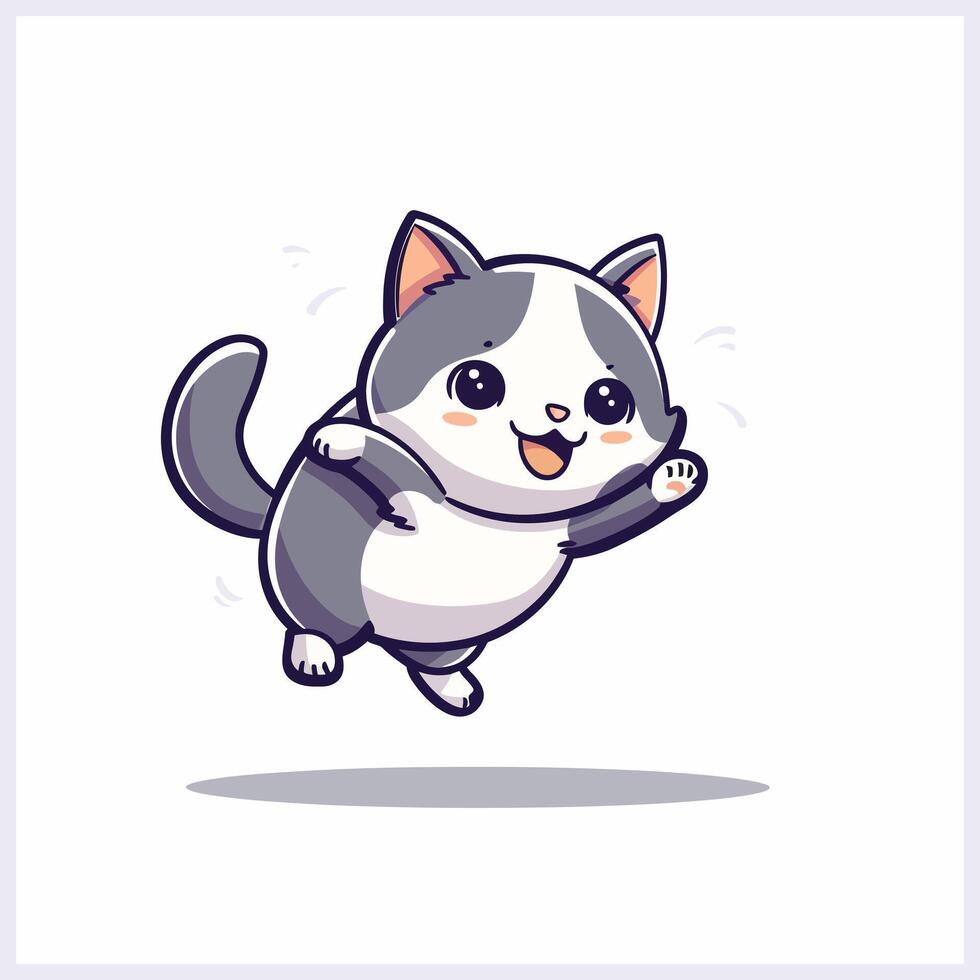 A cartoon cat jumping with its paws up vector