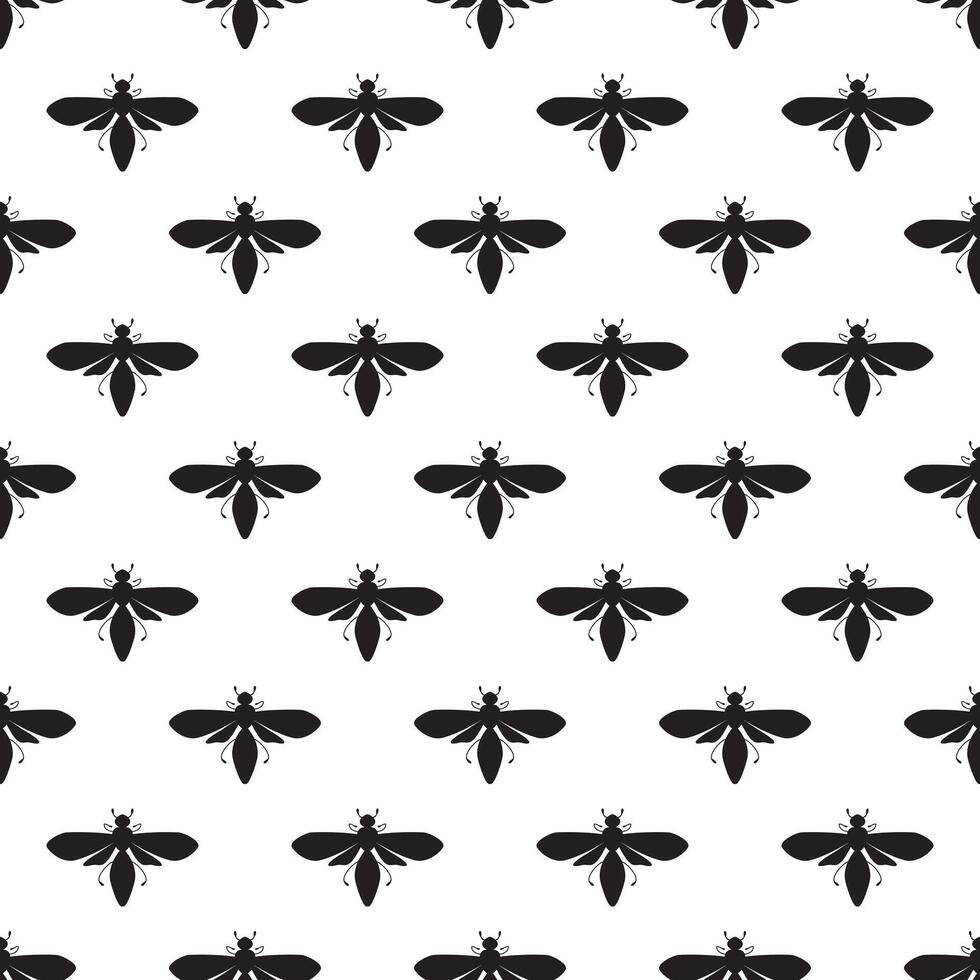 Seamless pattern of black silhouettes of bees. Insects pattern in black and white style. vector