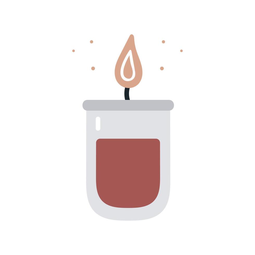 Burning candle in glass. Flat cartoon illustration isolated on white background. vector