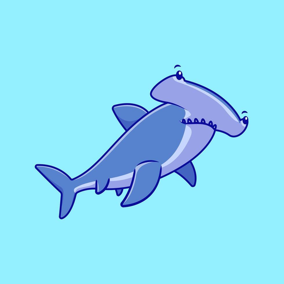 Cute Hammerhead Shark Cartoon Illustrations. Sea Creatures Concept. Flat Cartoon Style. vector