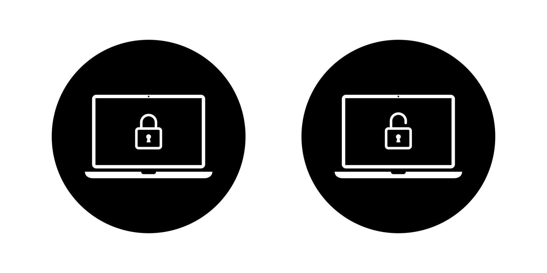 Lock and unlock icon on laptop computer screen on black circle vector