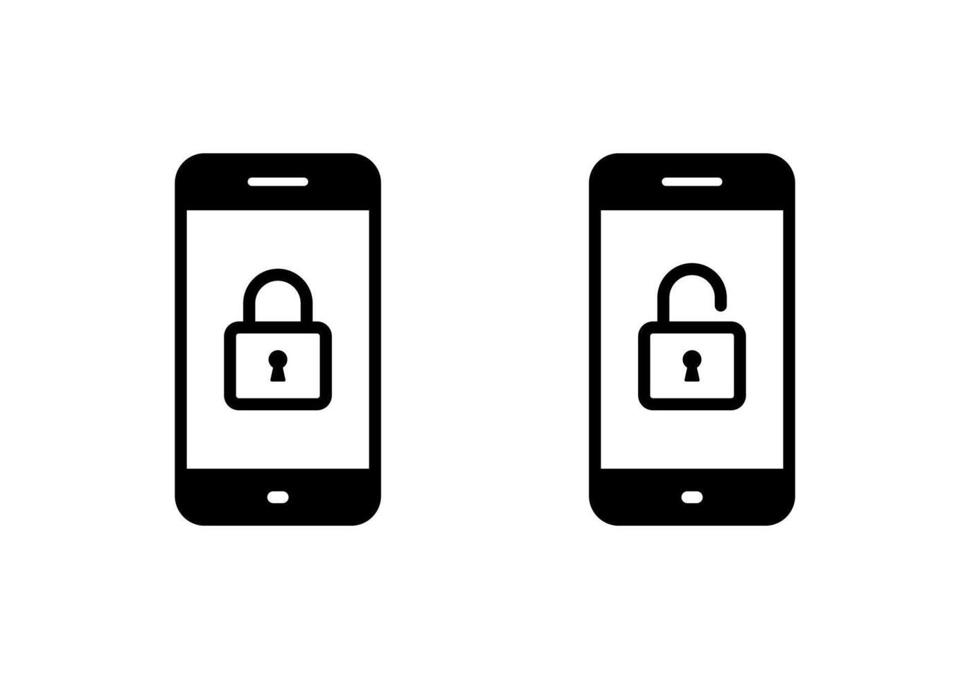 Lock and unlock on cellphone screen icon. Mobile phone with padlock sign symbol vector