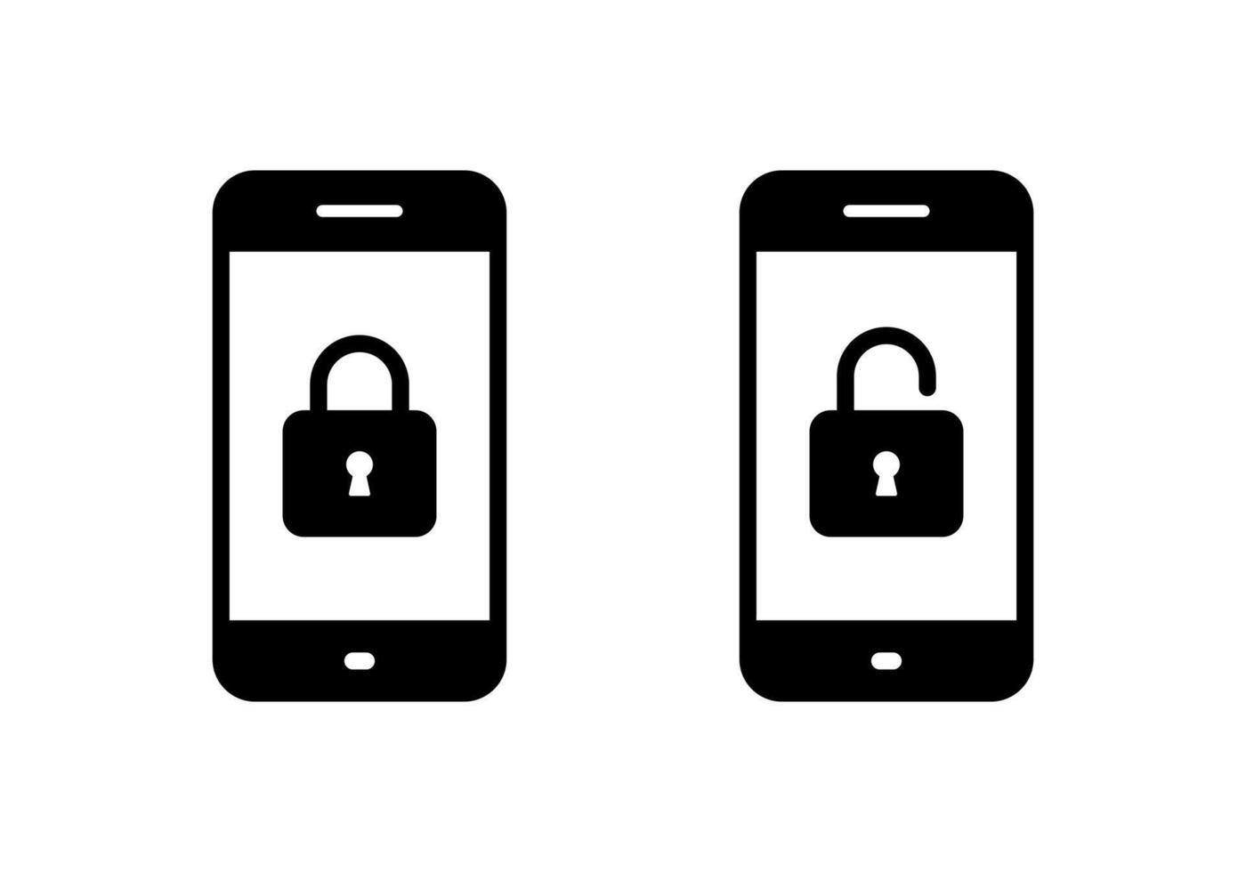 Lock and unlock padlock on cellphone screen icon vector