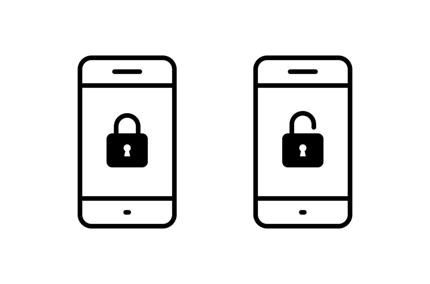 Lock and unlock icon on phone screen. Cellphone with padlock sign symbol vector