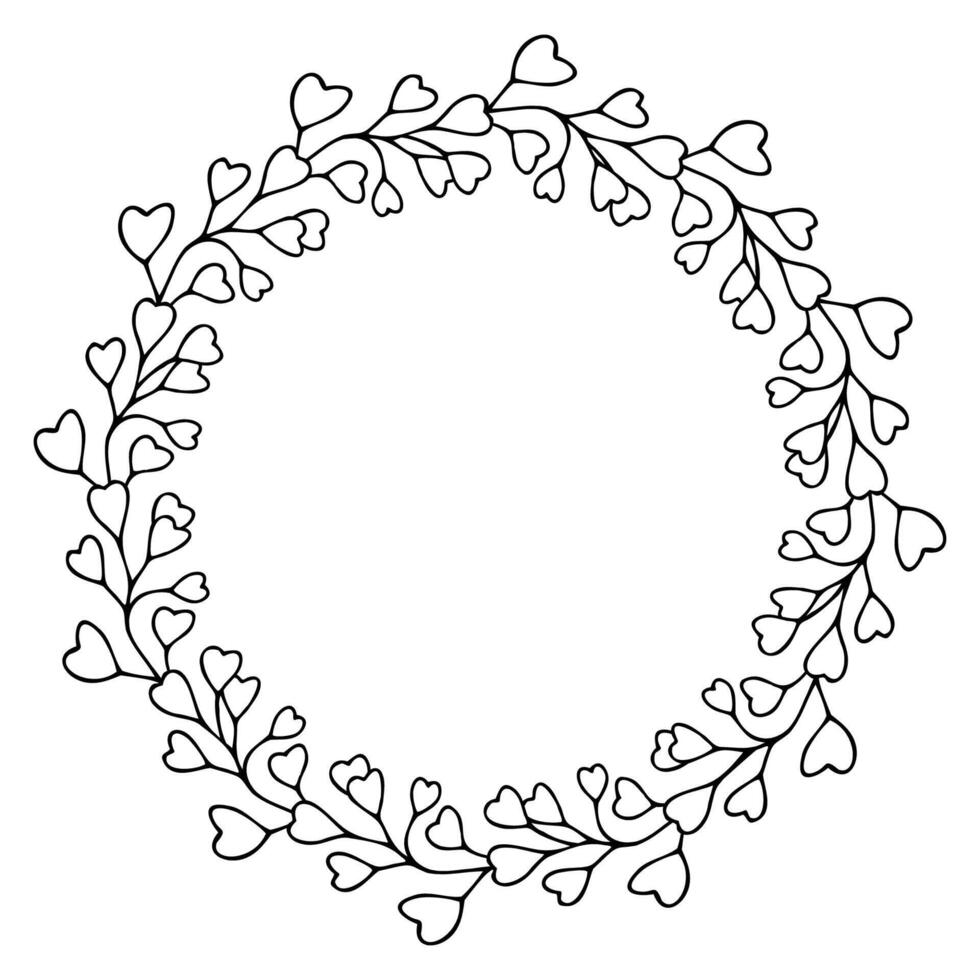 Leaves simple greenery circle wreath with line art nature branch for card or invitation. vector