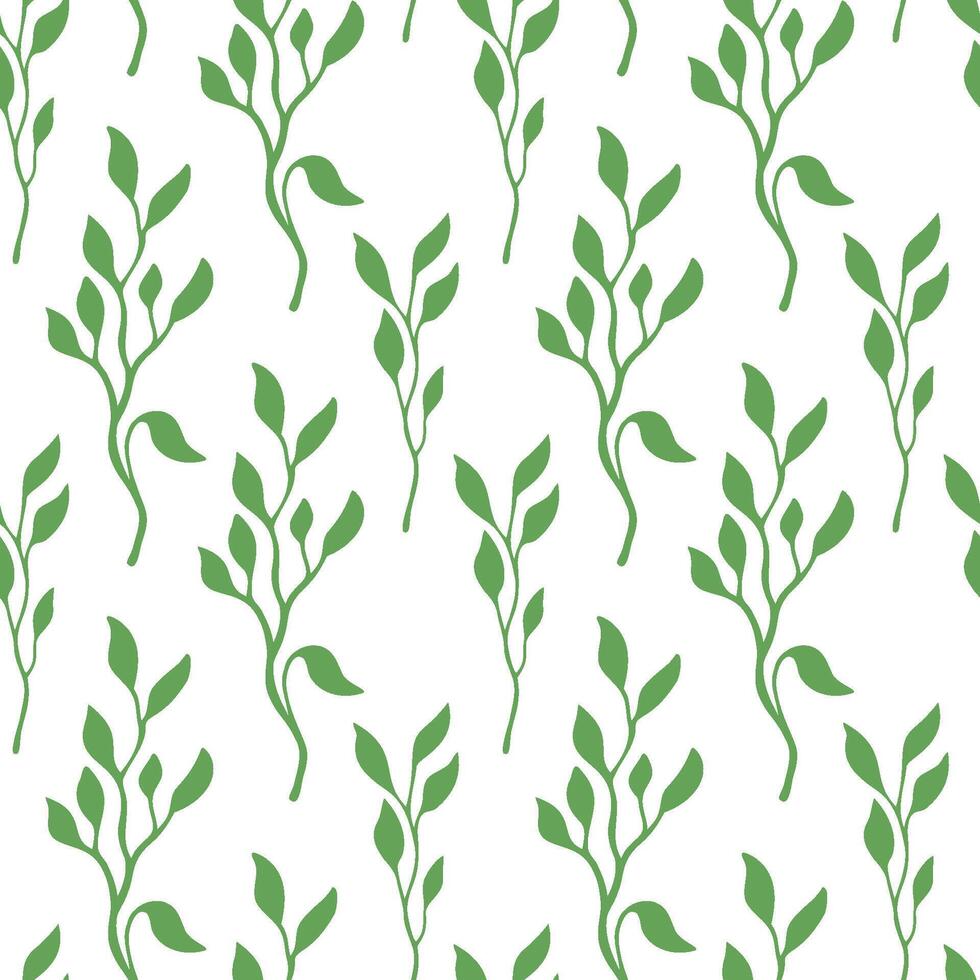 Green leaves simple greenery seamless pattern with silhouette nature branch for textile design, fabric, scrapbook paper, wallpaper. vector