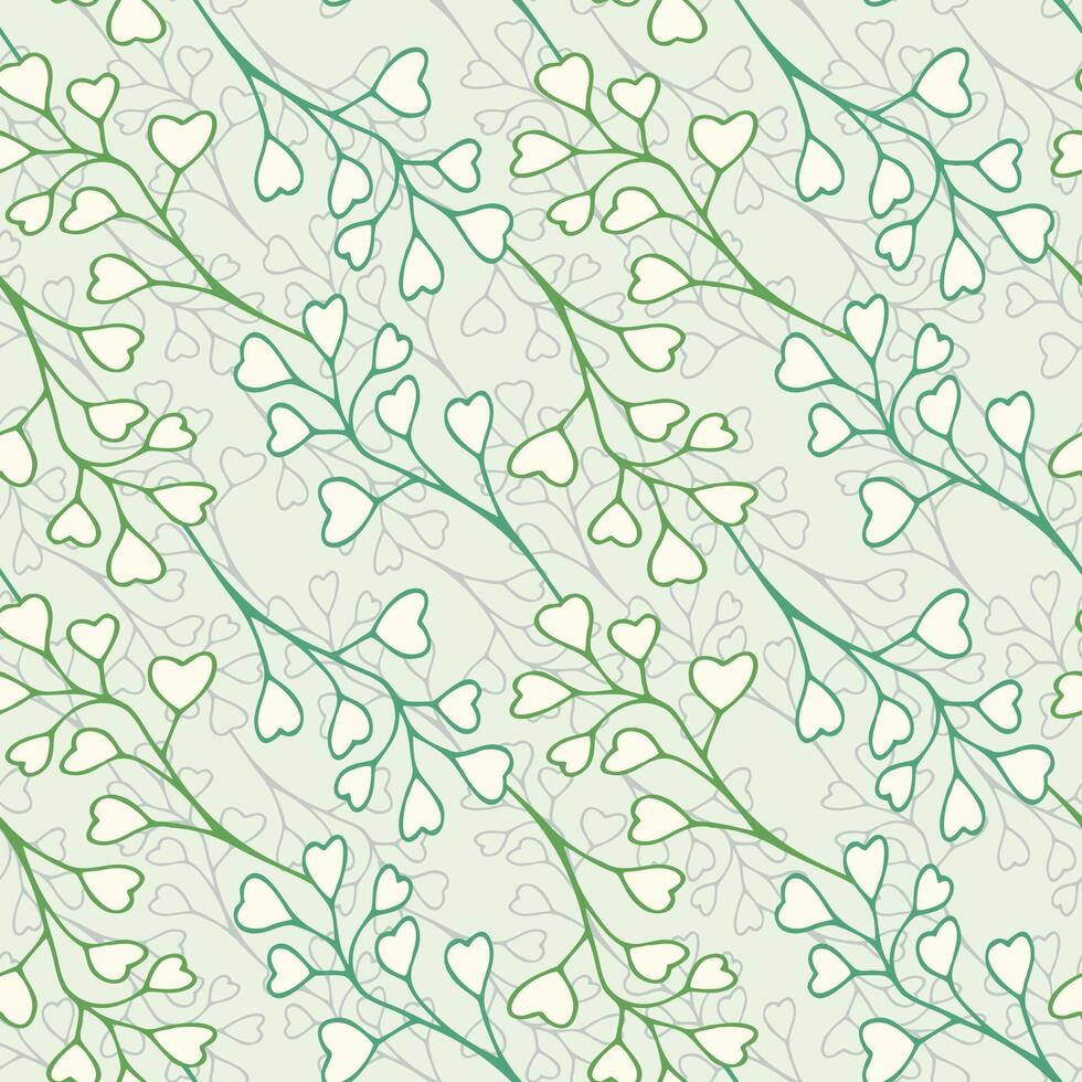 Green leaves simple greenery seamless pattern with line art nature branch vector
