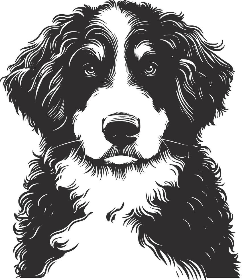 A black and white drawing of a dog's head vector