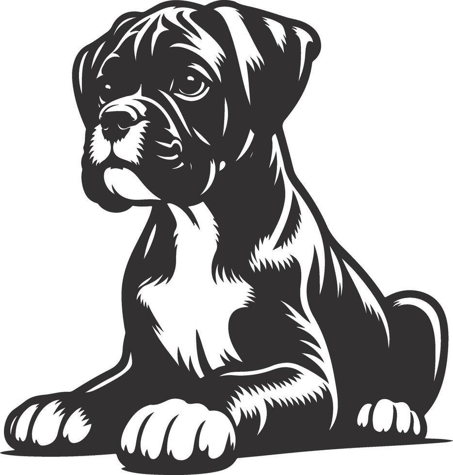 A black and white drawing of a boxer dog vector