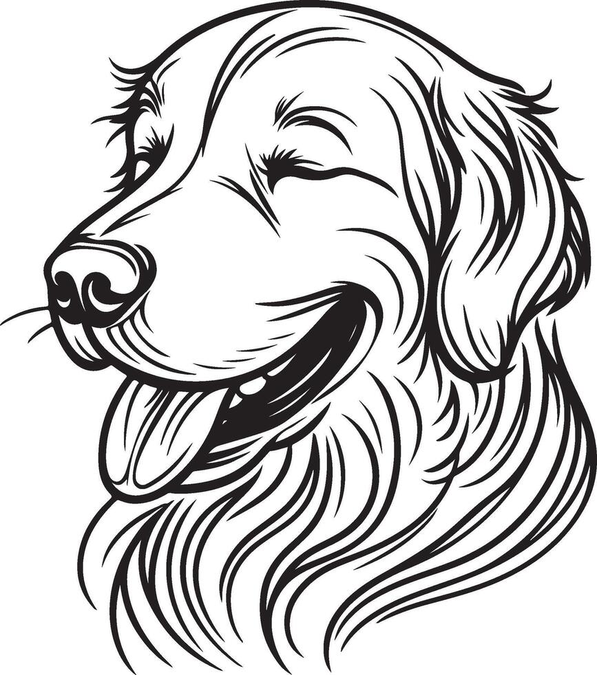 A dog's head is drawn in black and white vector