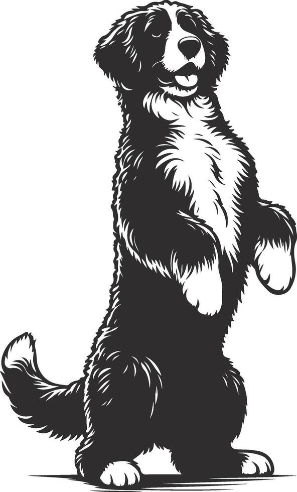 A black and white drawing of a dog standing up vector