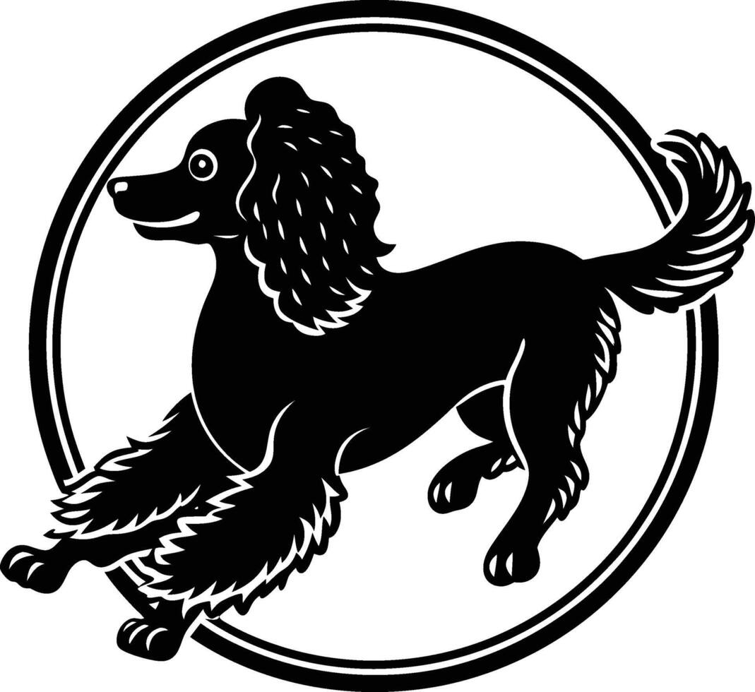 A black and white illustration of a poodle dog vector