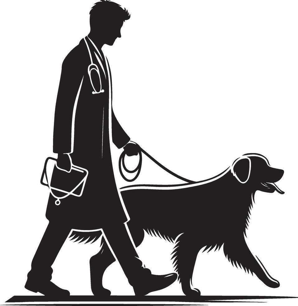 A silhouette of a man walking a dog vector