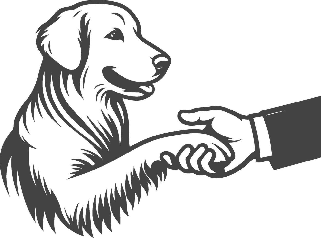 A hand shaking a dog's paw vector