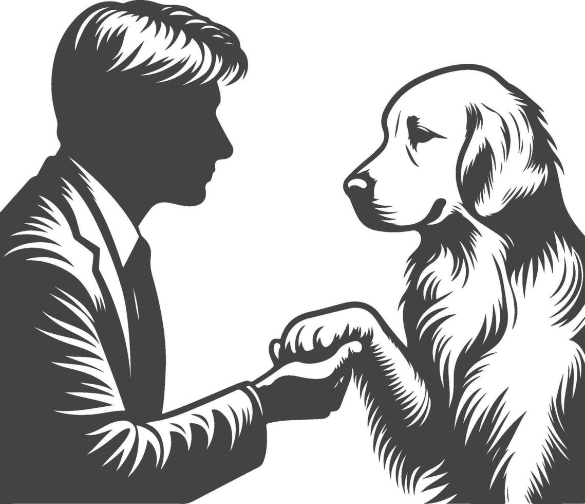 A man in a suit is shaking hands with a dog vector