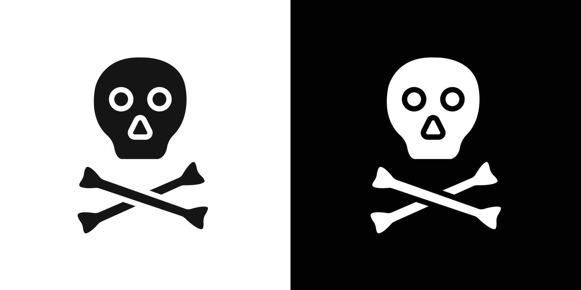 Crossbones skull icon Flat set outline vector