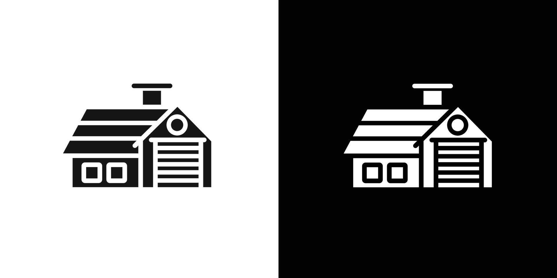 house with garage icon Flat set outline vector