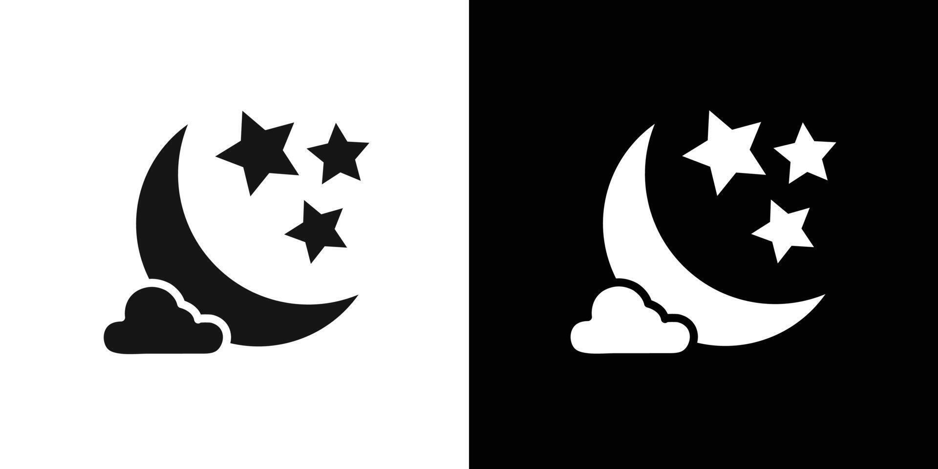 Moon and stars icon Flat set outline vector