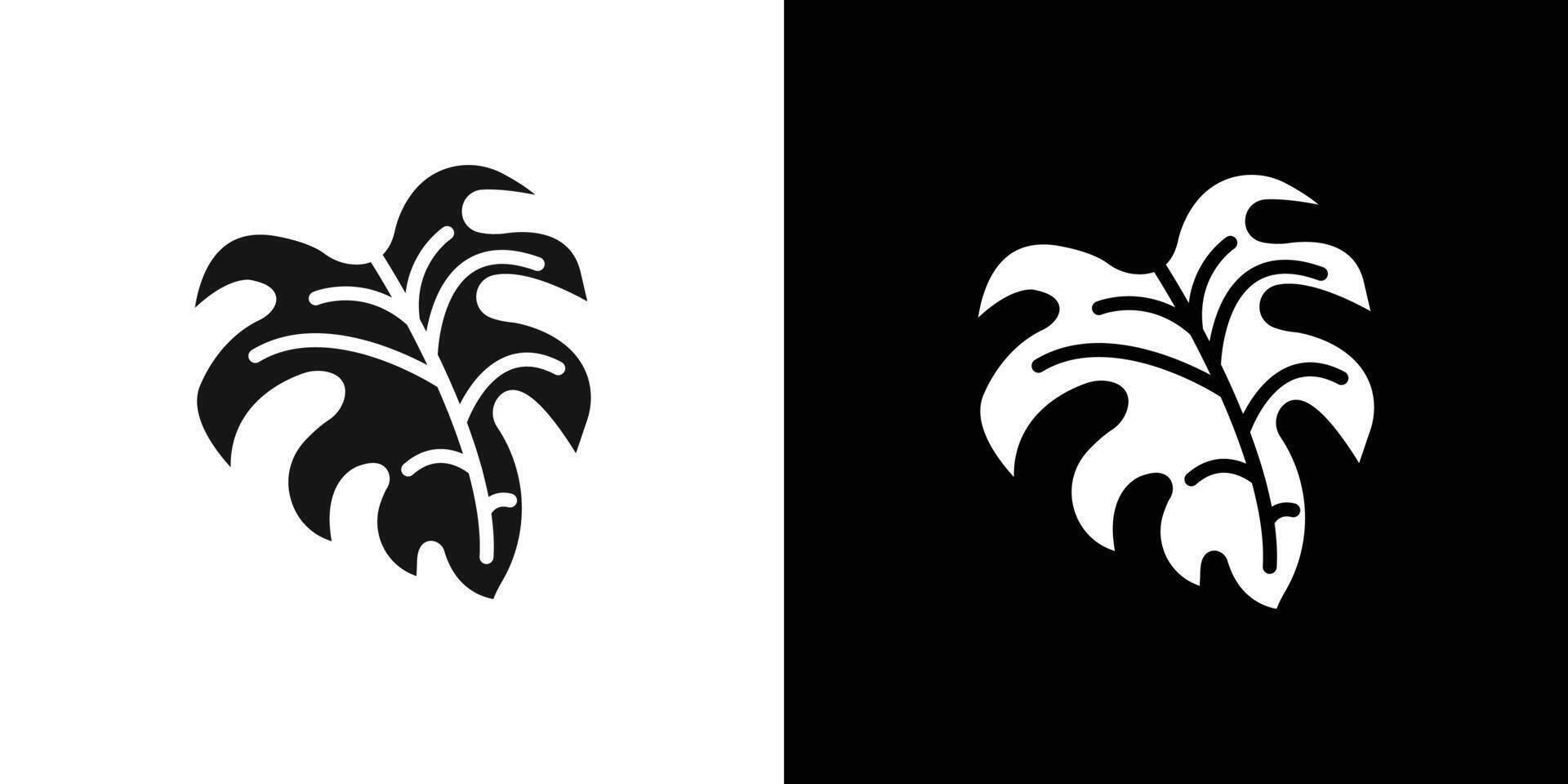 Monstera leaves icon Flat set outline vector