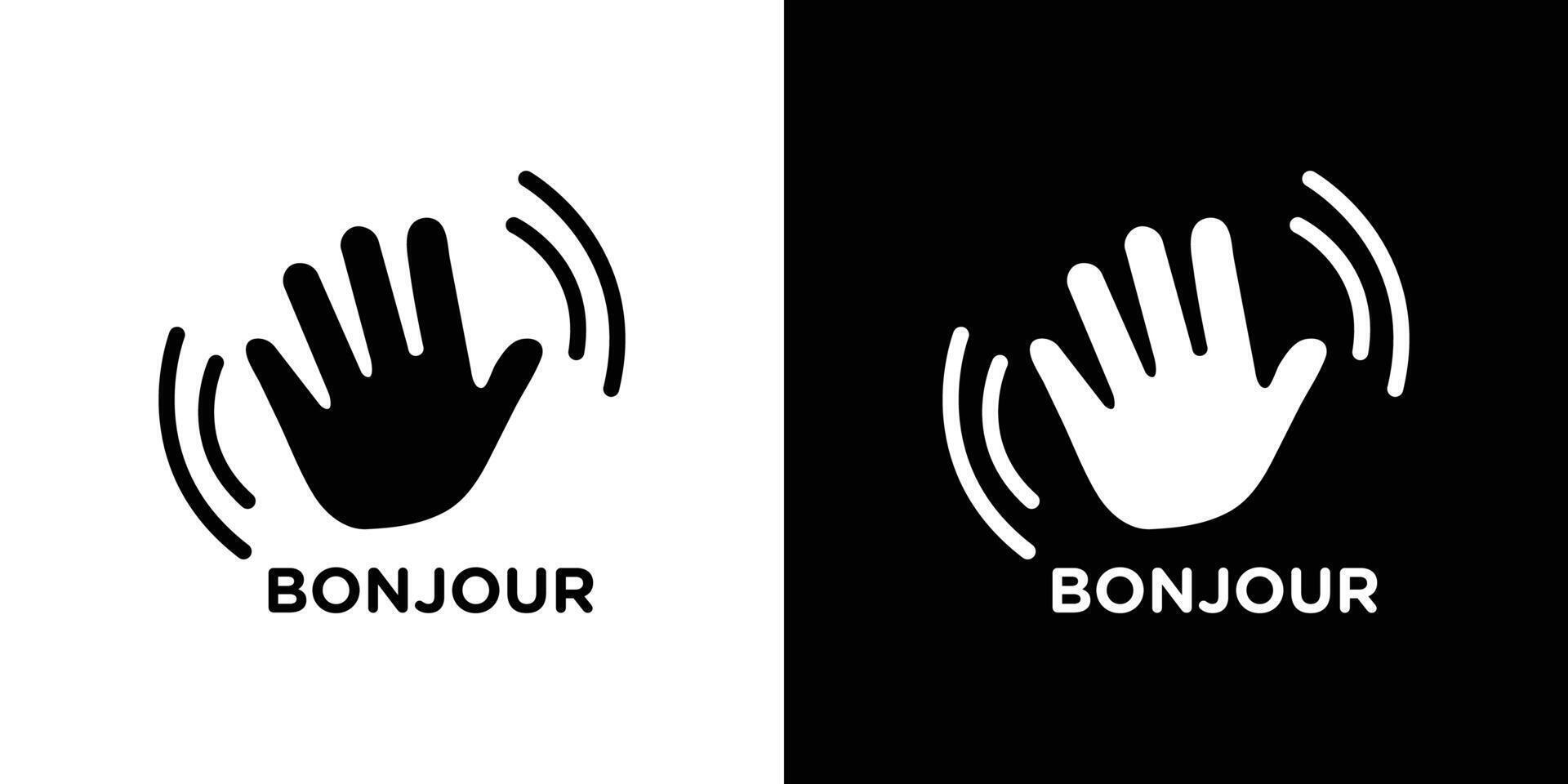 Bonjour text with hand wave icon Isolated flat in outline vector