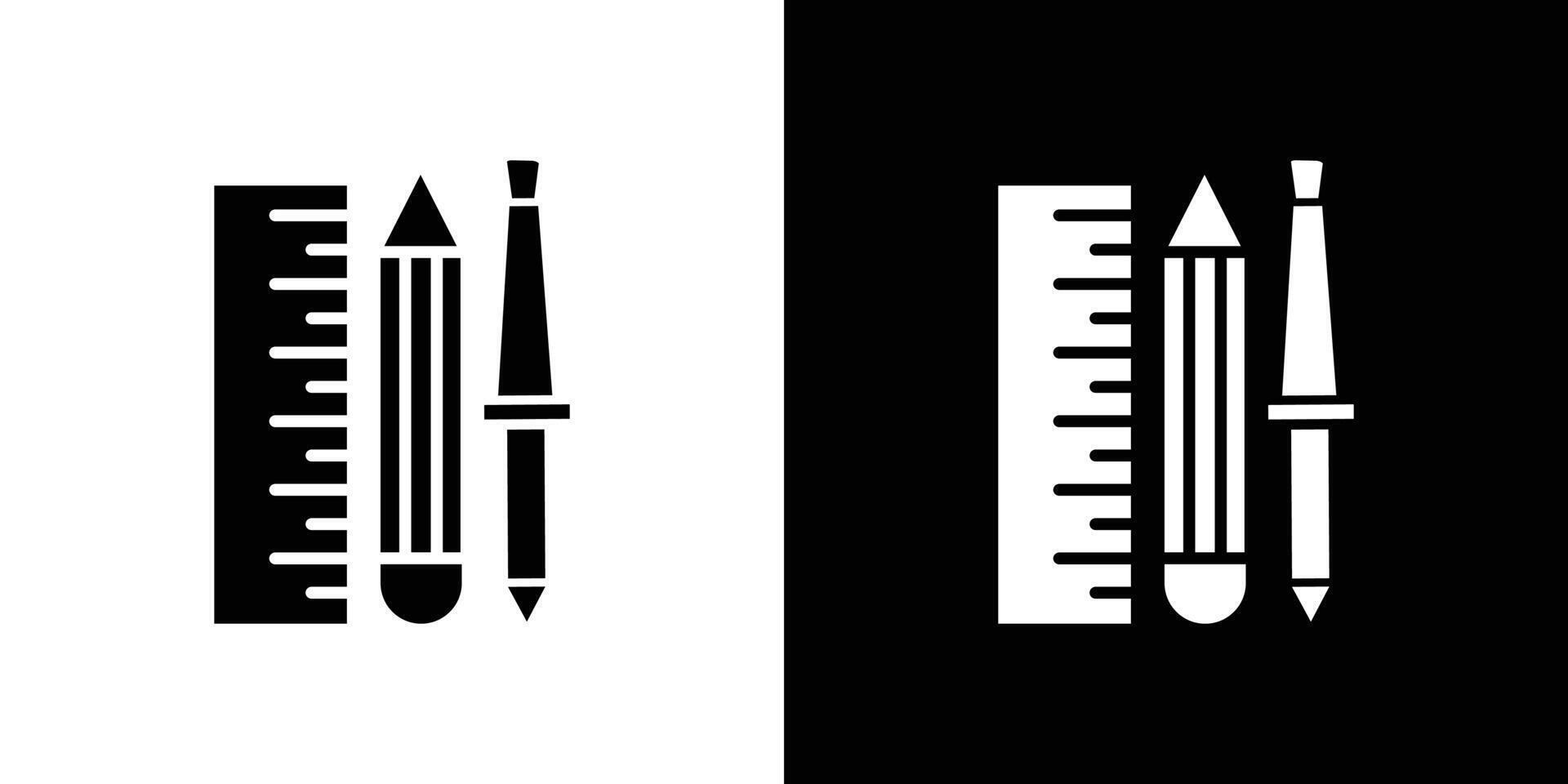 Ruler, pencil and pen icon Isolated flat in outline vector