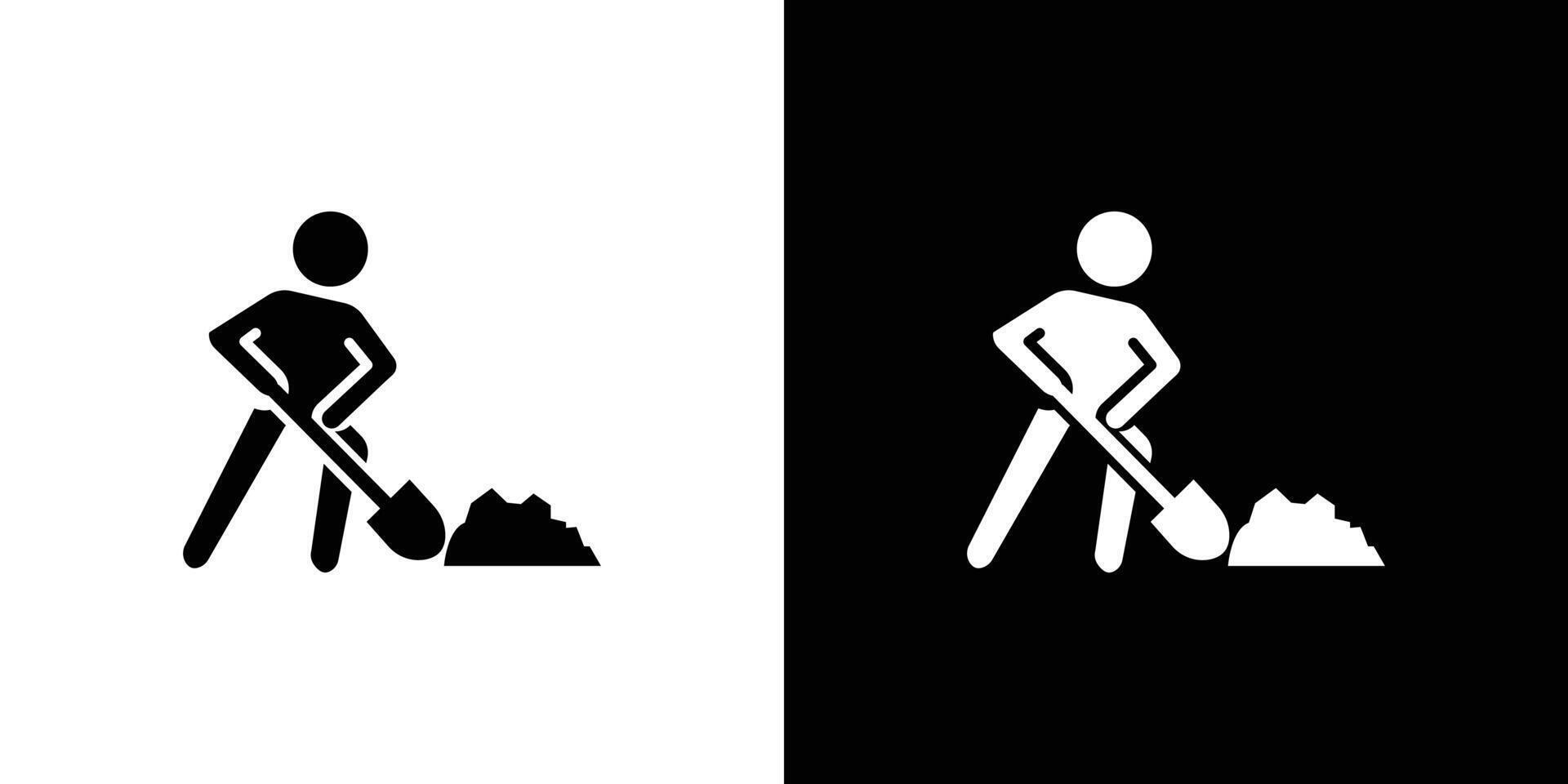 Worker digging icon Isolated flat in outline vector