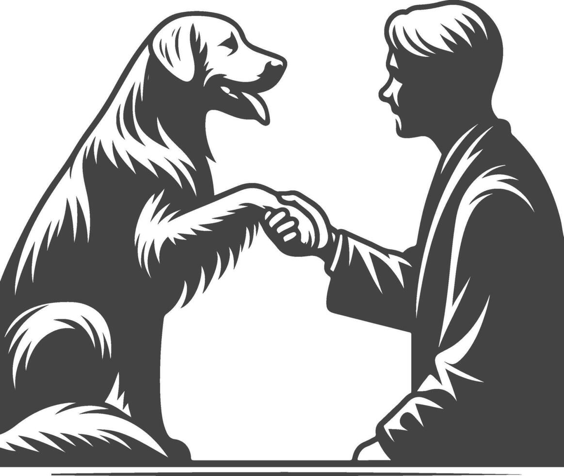 A man shaking hands with a dog vector