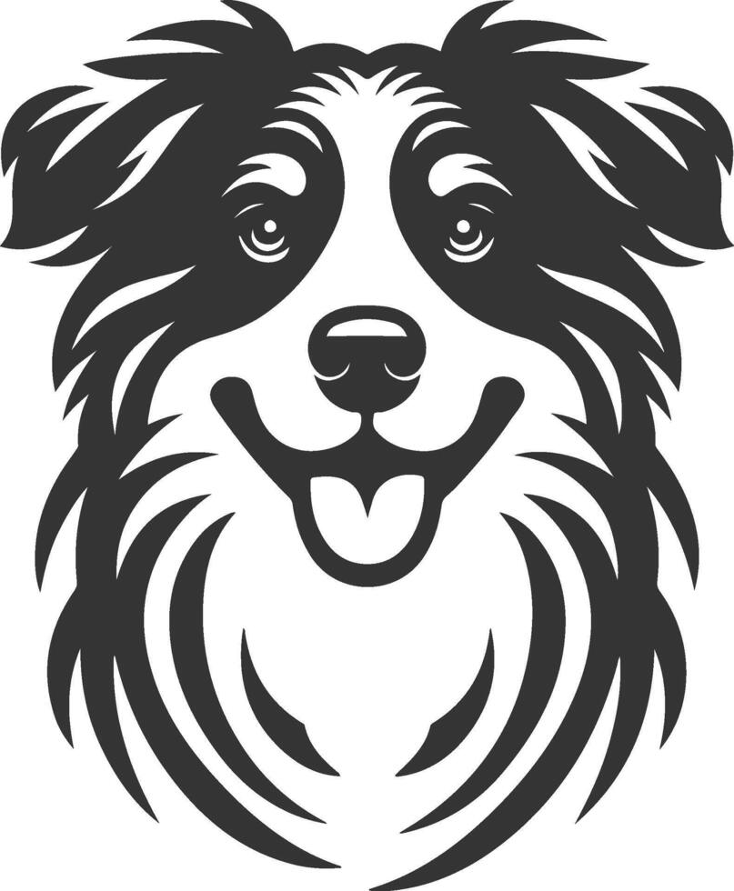 A black and white dog head with a long tail vector