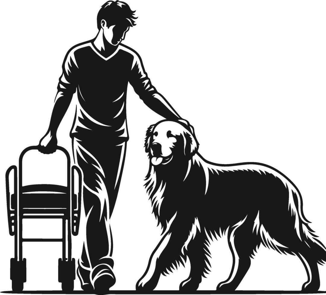A man with a dog and a wheelchair vector