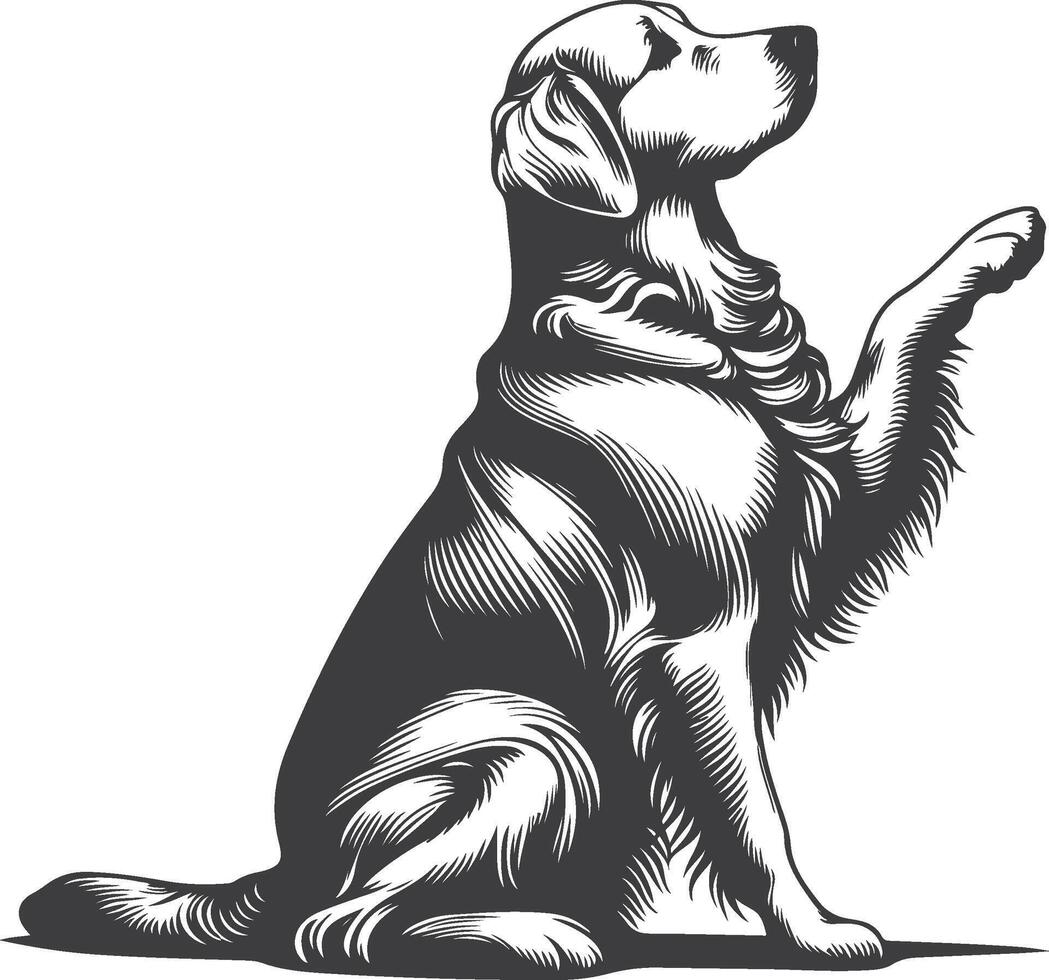 A black and white drawing of a dog sitting up vector