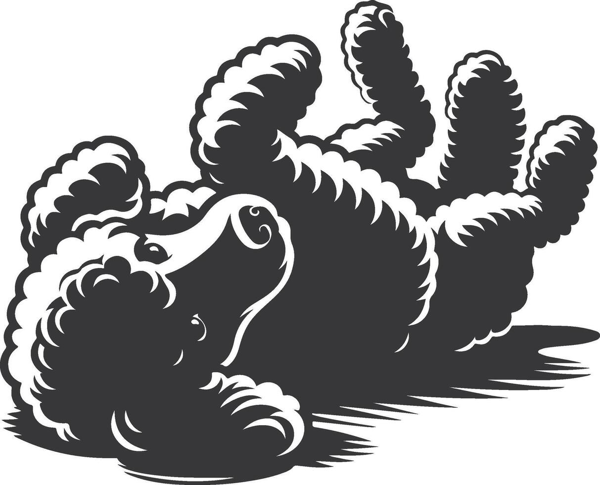 A black and white illustration of a poodle laying on its back vector