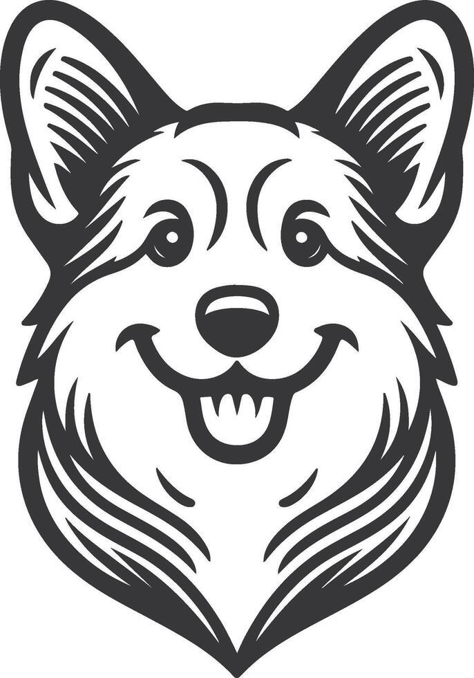 A black and white illustration of a smiling dog vector