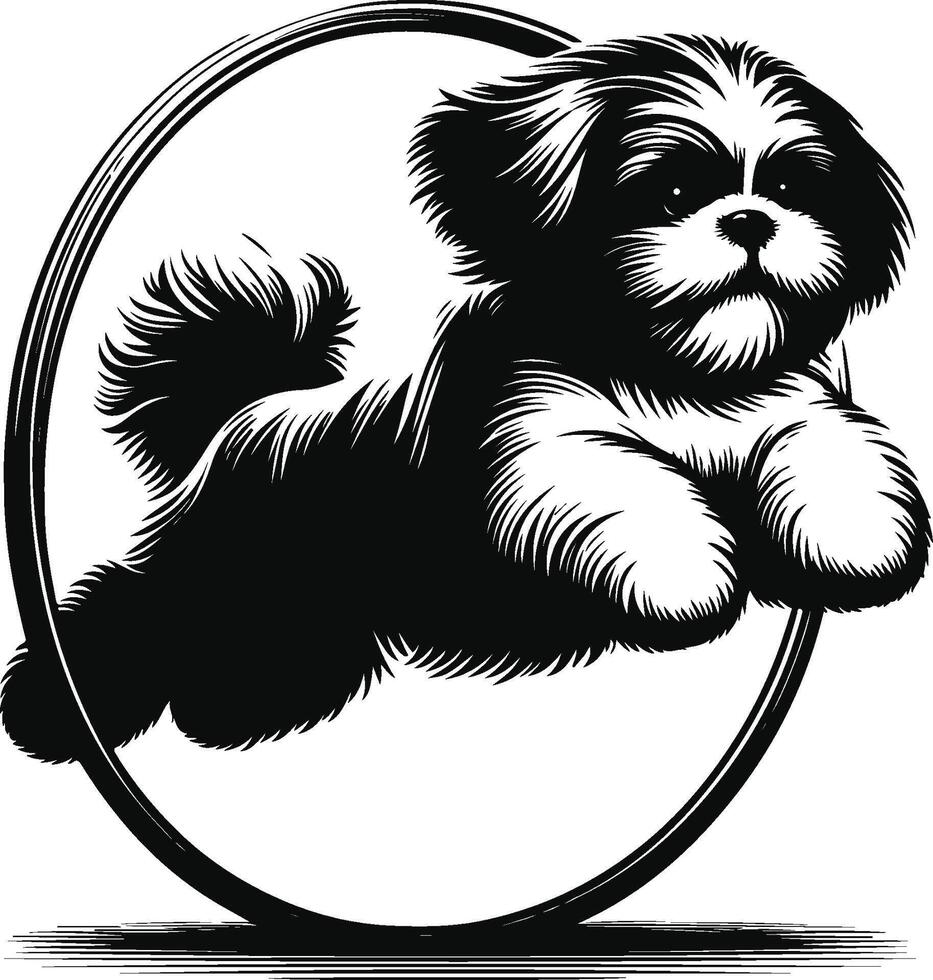 A dog jumping through a hoop vector