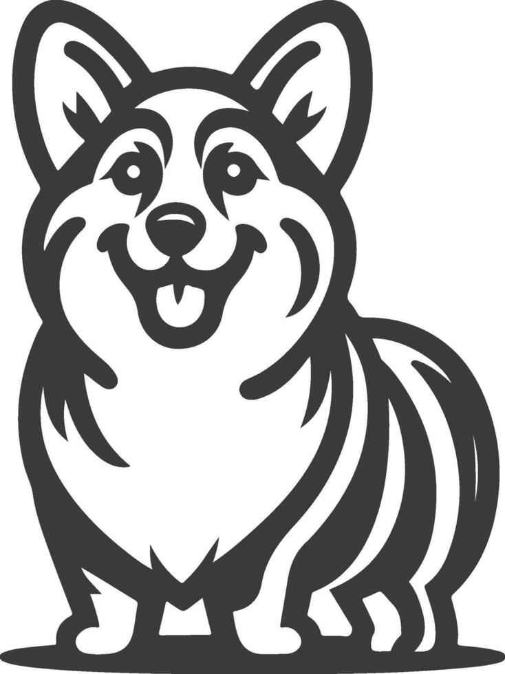 A black and white illustration of a corgi dog vector