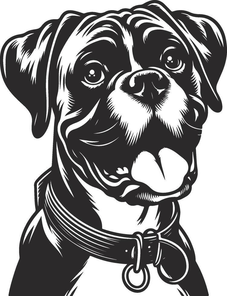 A black and white drawing of a boxer dog vector