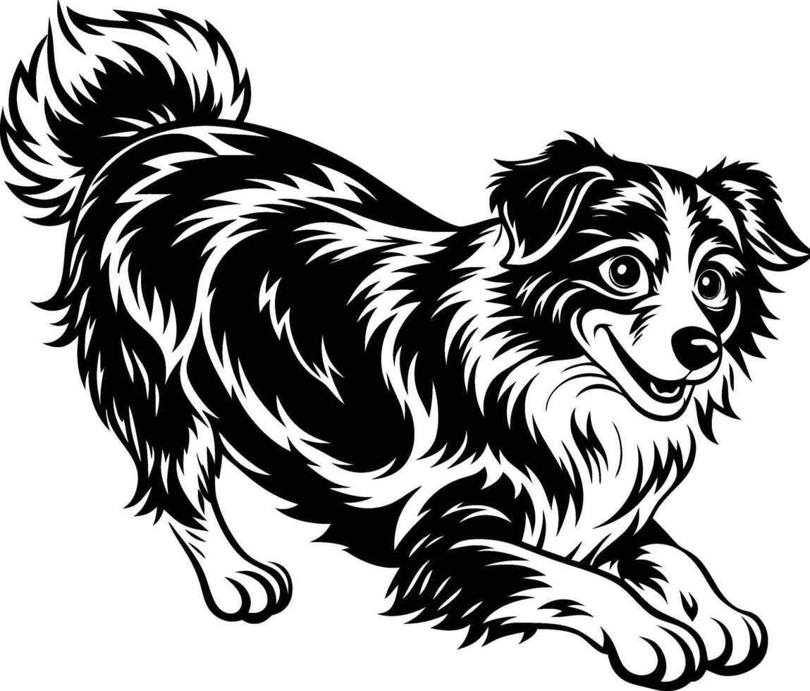 A black and white drawing of a dog running vector