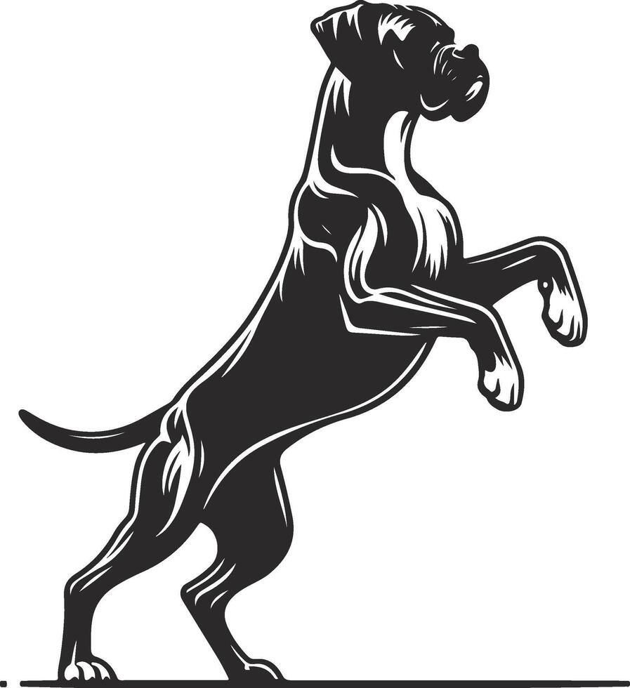 A black and white illustration of a dog standing on its hind legs vector