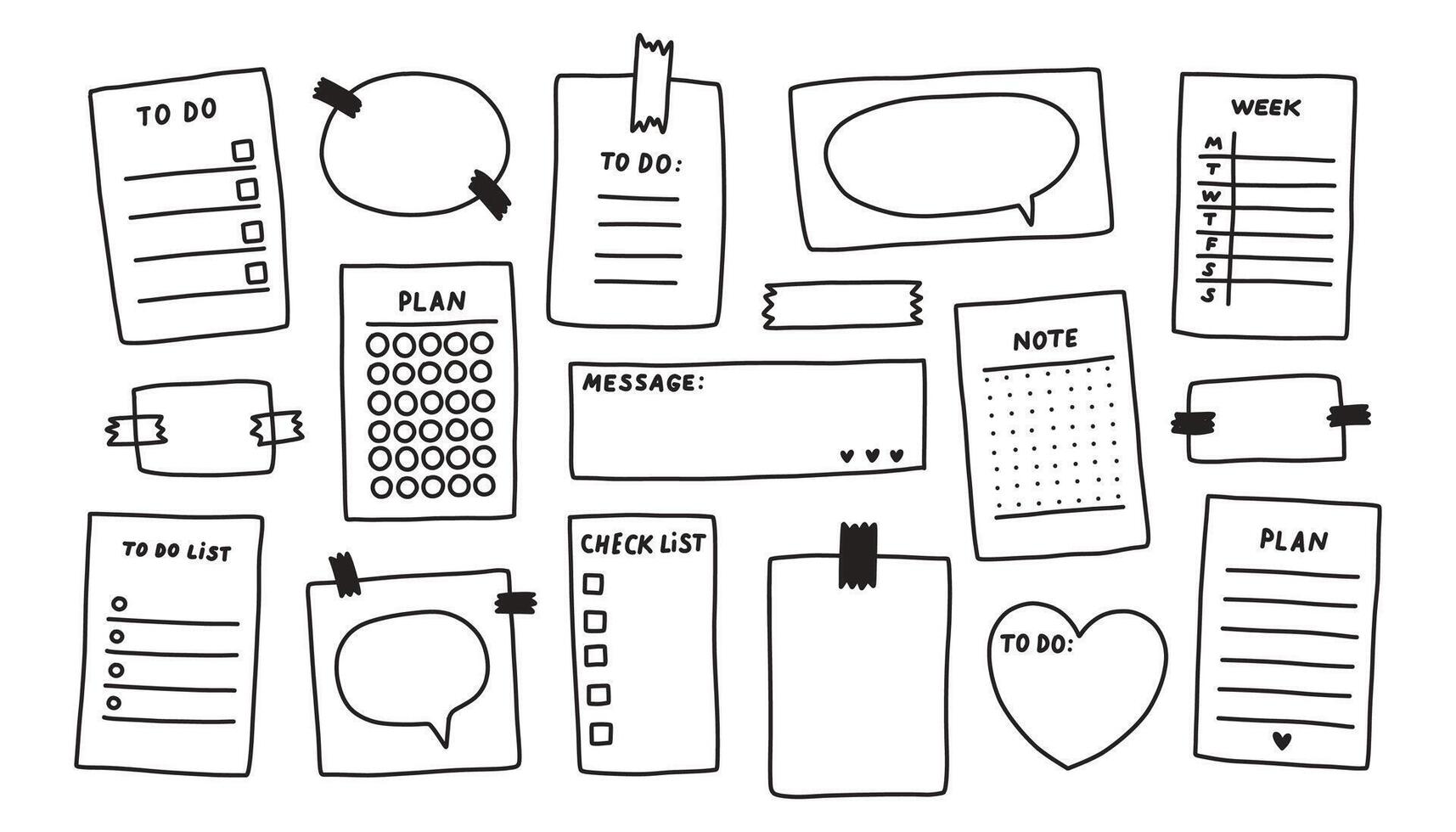 A set of doodle notes and other items vector