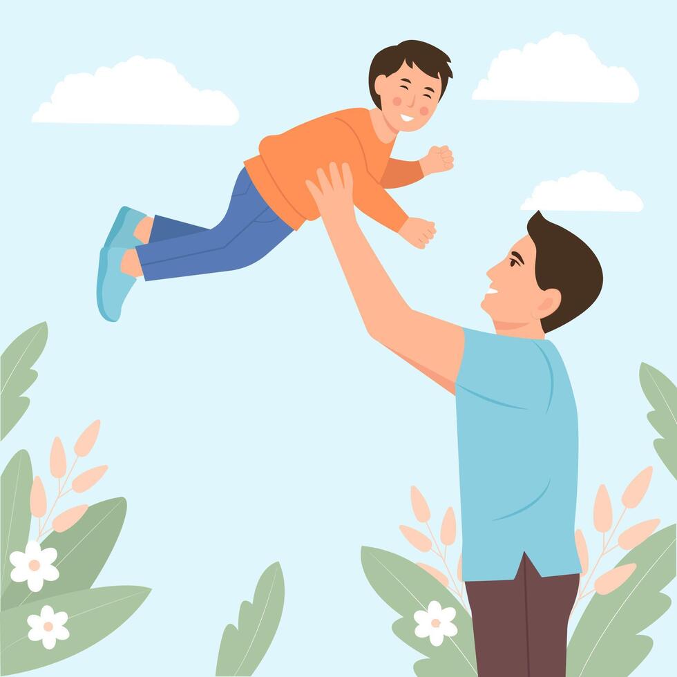 Grandpa meeting with grandson. Happy smiling characters spending time together. Grandfather with grandchild. vector