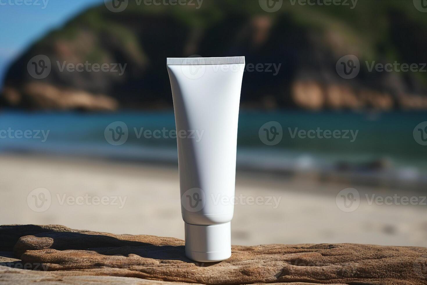 white blank tube on a stone on the beach photo