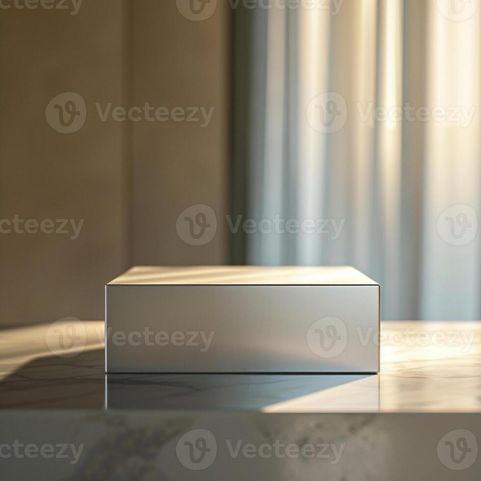 A white box sitting on top of a marble table photo